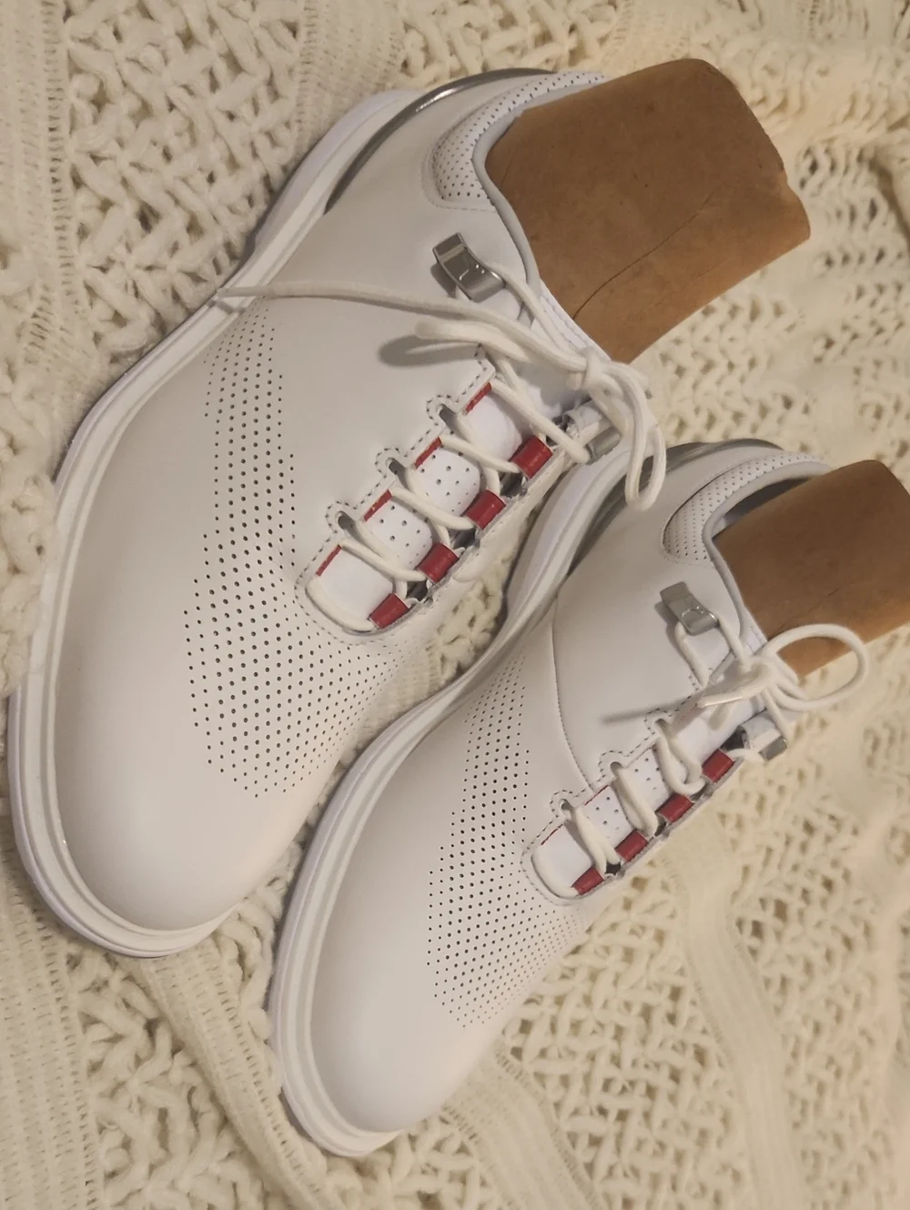 Jordan White Golf-Style Sneakers with Red Lace Accents